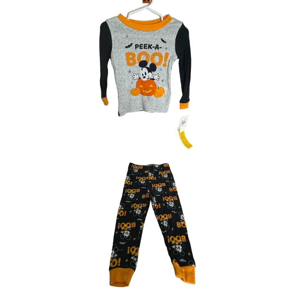Disney Baby Mickey Mouse‎ Halloween Pajama Set Peek-A-Boo Size 24M Gray Orange